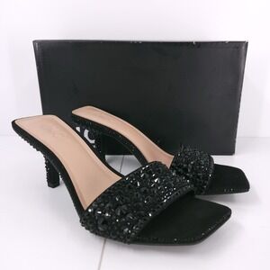 I.N.C Galle Slide Dress Sandals Black Rhinestone Slip On Square Toe Womens 8 M